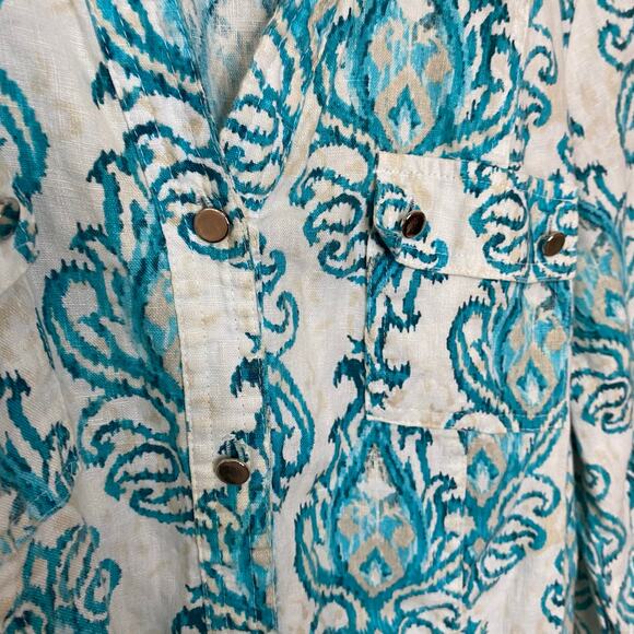 JM Collection 100% Linen Bundle Of Two Button Up Blouses Size 12 Pink Blue - Picture 6 of 9